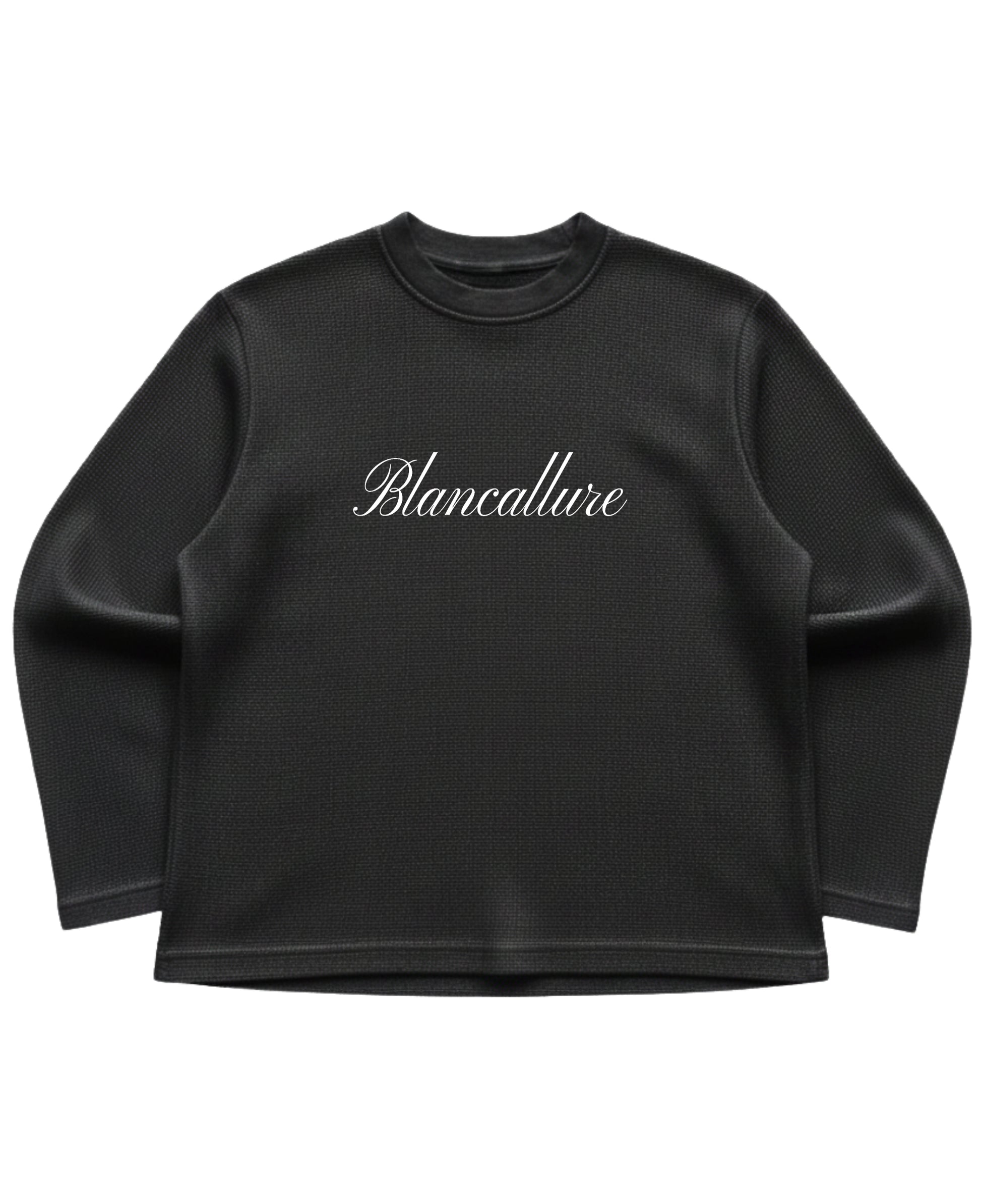 Black waffle knit oversized full-sleeve Front Design
