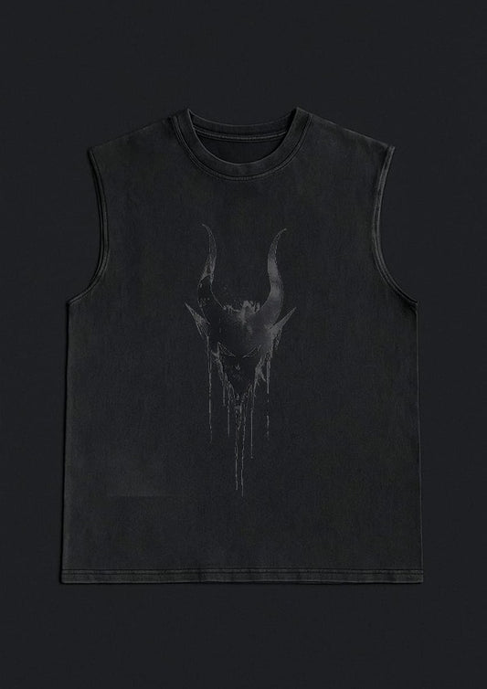 Acid-Washed Dripping Devil Skull Sleeveless Tee 🖤🔥